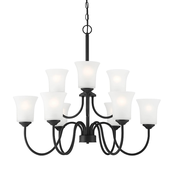 Designers Fountain Bronson 9 Light Classic Matte Black with Frosted Glass Shades Chandelier For Dining Rooms D278M-9CH-MB - main